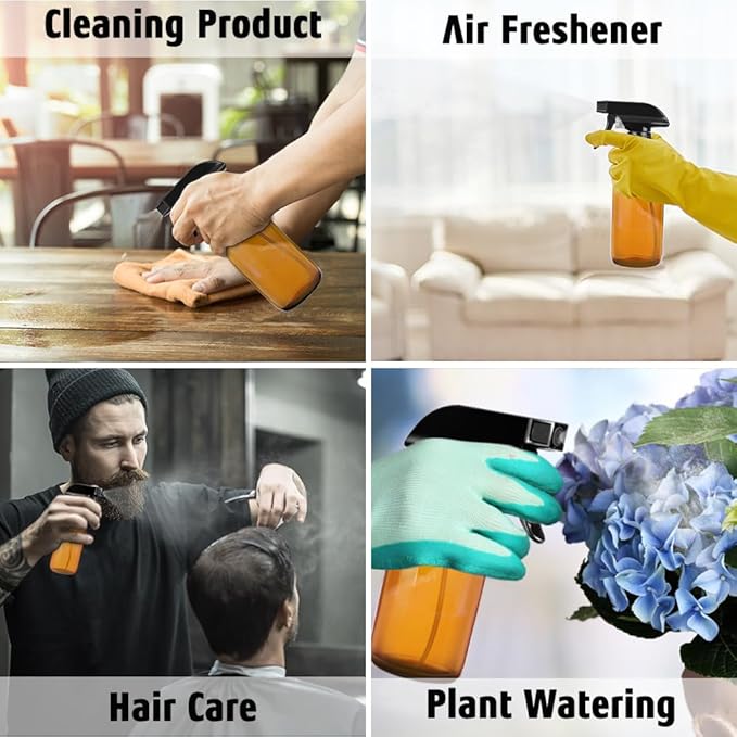 Tecohouse Small Glass Spray Bottles 4 OZ, 2 Pack Amber Glass Spray Bottles | Empty Spray Bottles for cleaning, Plants, Pets, Hair, Durable Spray Nozzle, Fine Mist, Labels, Funnel, Pipettes, Reusable