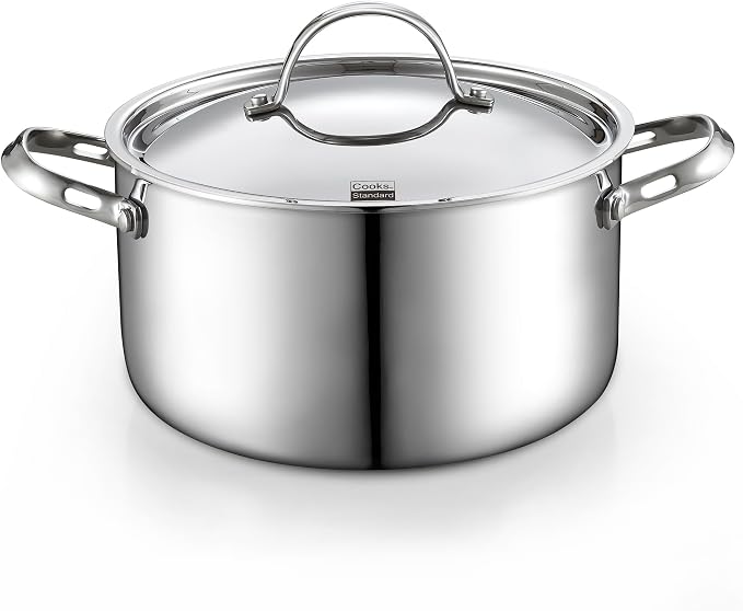 Cooks Standard Multi-Ply Clad 6 Quart Stainless Steel Stock Pot with Lid | Tri-Ply Dutch Oven for Boiling, Stews, Sauces, Induction Ready, Dishwasher & Oven Safe