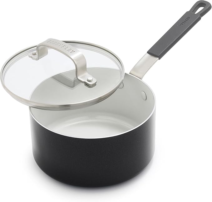 GreenPan x Bobby Flay 1.67QT Ceramic Nonstick Saucepan with Lid, Graphite | PFAS-Free Diamond Ceramic Nonstick Chef Pan, Silicone Handle, Induction & All Stovetop Compatible, Dishwasher and Oven Safe