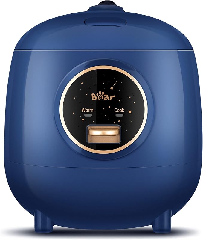 Bear Mini Rice Cooker, 2-Cup Uncooked, Nonstick, Keep Warm, BPA Free, Blue | Portable 1.2L nonstick small rice cooker for travel, dorm, single serve, One-touch operation, Removable pot, Auto keep warm