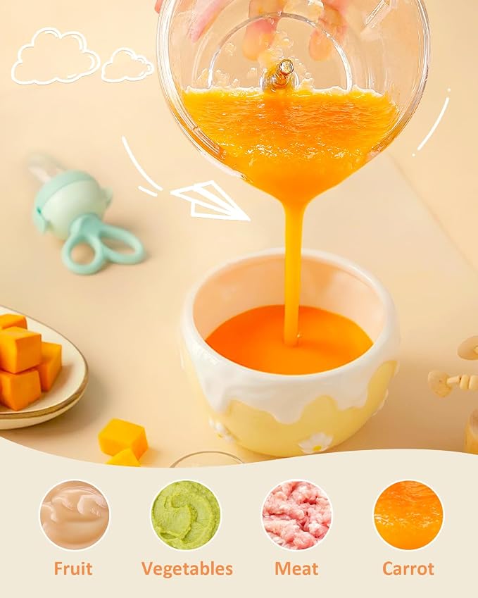 HEYVALUE 20 Oz Glass Baby Food Maker with Silicone Spoons, Spatula, Grey | One-Touch Blending, Baby & Pet Large Food Processor Set, Feeding Every Stage, Effortless Cleaning, Dishwasher Safe, BPA-Free