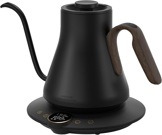 Cocinare Gooseneck Electric Kettle, ±1°F Precise Temperature Control, 1500W Fast Heating, Pour Over Coffee & Tea Kettle with Brew Timer & Keep Warm, Stainless Steel, 0.9L (Goya Walnut)