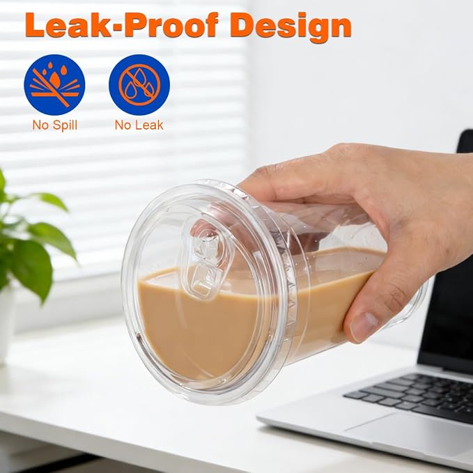 200 Pack 16 oz Clear Plastic Cups with Sip Lids for Iced Coffee Cold Drink | Disposable, To Go, Crystal, BPA-Free, Smoothie, Dirty Soda, Lemonade, Bar Accessories, Strawless, Leak Proof, Party, Bulk