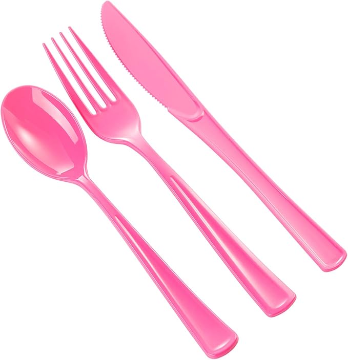 350 Pcs Cerise Plastic Plates For Party, Cerise Disposable Plates Set, 50 Of Each 9" Dinner Plate Set, 7" Dessert Plate, Cups, Napkins & Cutlery Plastic Dinnerware Set Exquisite