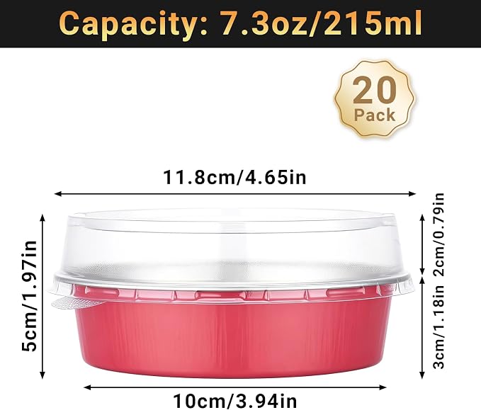 Beasea 7.3oz Disposable Mini Pie Tins with Lids, 20 Pack 215ml Grapefruit Pink Aluminum Baking Cups Foil Pie Tins Small Round Tart Container for Individual Dessert Cupcake Muffin Cheesecake Quiche