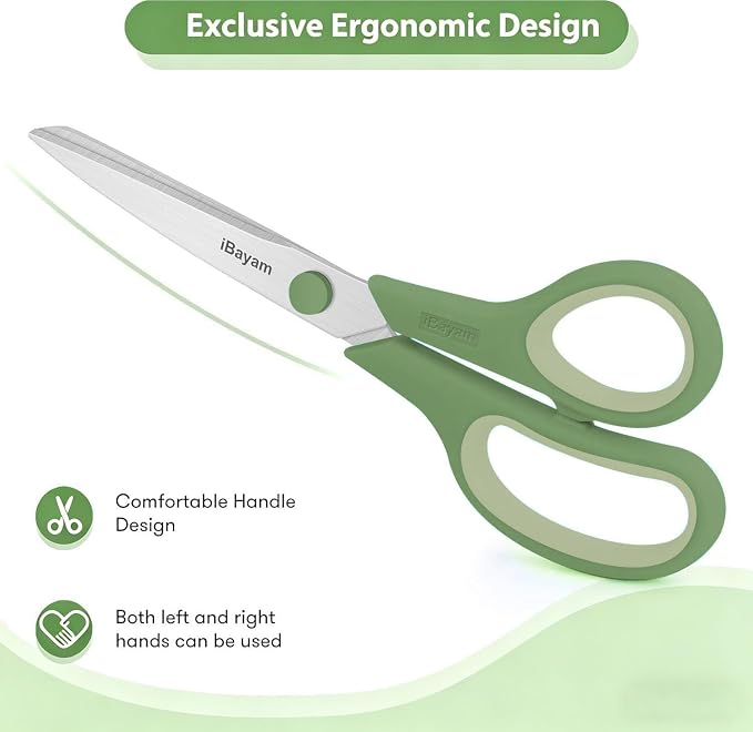 iBayam 8.5" Pastel Scissors All Purpose Heavy Duty 3Pack, 2.5mm Sharp Blade | Soft Comfort-grip | Left/Right Handed | Cuts cardboard, fabric, vinyl & leather | office, classroom, school & craft desk