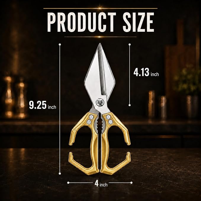 Multifunctional Heavy-Duty Kitchen Shears,Kitchen Shears for Cutting Chicken,Kitchen Scissors for Food, Japanese High-Carbon Steel Culinary Shears,for Chicken,Bone Cutting,Christmas Gifts (Gold)