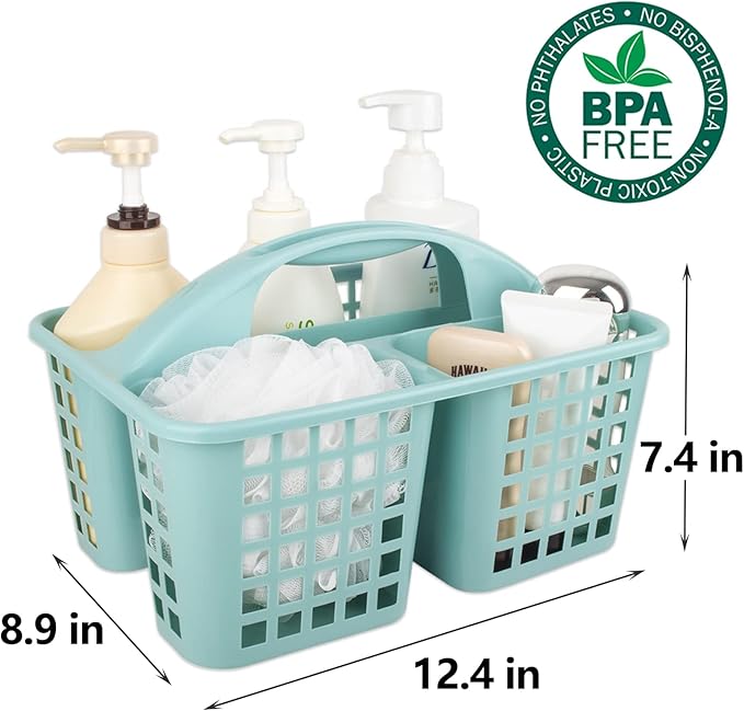 Portable Shower Caddy Basket Plastic Storage Basket with Divided Light Blue | Sturdy Large Capacity Cleaning Supplies Organizer Compartments Tool Bin for Bathroom Kitchen Bedroom College Dorm Essentials