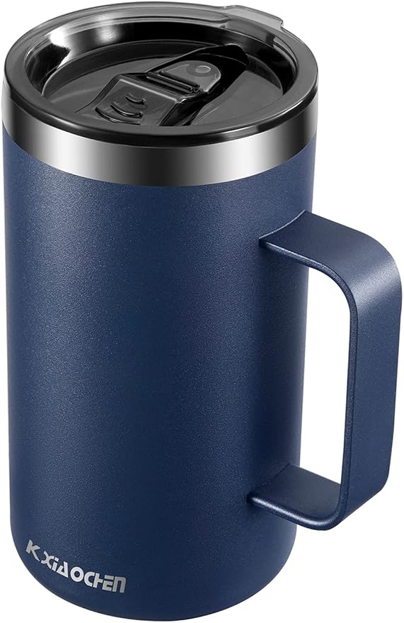 KXIAOCHEN 20 oz Insulated Coffee Mug, Coffee Cup with Lid and Wide Handle | 18/8 stainless steel, 6+ hours hot or 12+ hours cold, wide mouth, no-sweat exterior, for office, work, home and camping