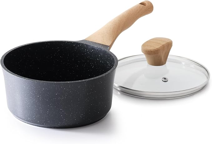 Nonstick Saucepan with Lid, 2 Quart German Greblon Ceramic Sauce Pan, Non Toxic Sauce Pot with Cover for Multipurpose Use, PTFE, PFOA & PFAS Free, Induction Compatible.