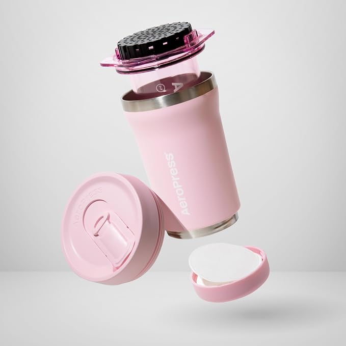 AeroPress Go Plus Portable Coffee Maker Kit, Pink | Small, Travel, Camping & Office, All-in-One French Press, Pour-Over & Espresso-Style Manual Brewer