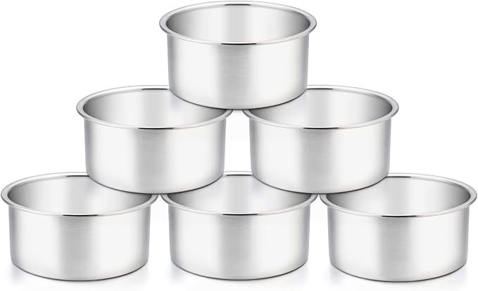 TeamFar 4 Inch Cake Pan, 6 Pcs Stainless Steel Round Baking Cake Pans Set | Layer Cake Baking Pans Set for Baking Steaming Serving, Healthy & Sturdy, Mirror Finish & Dishwasher Safe