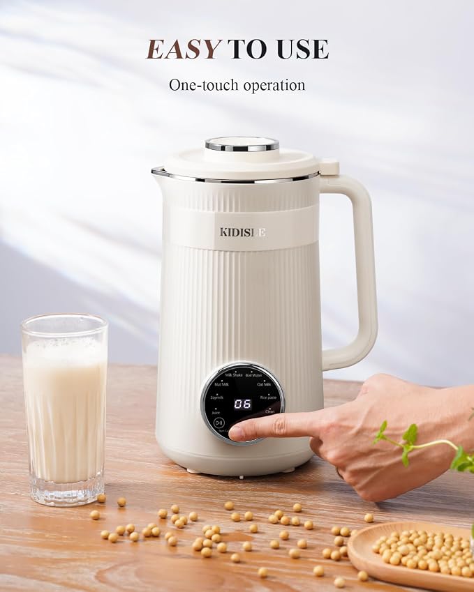 KIDISLE 8 in 1 Nut Milk Maker Machine, 32oz Self-Cleaning Automatic Blender | Almond, Soy, Oat, Coconut, Rice Paste & Juice, No Soaking, 12H Delay Start + Keep Warm, Boil Water, Fresh Homemade