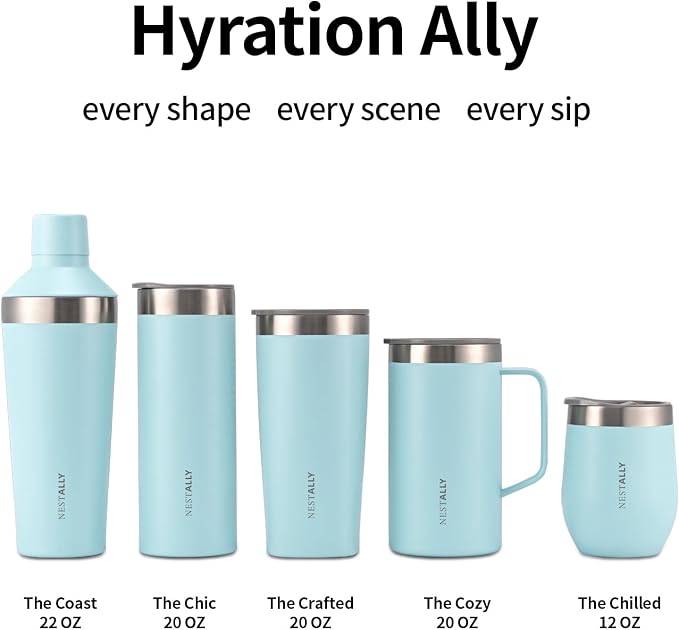 NESTALLY Cozy 20oz Insulated Coffee Mug with Handle & Lid, Mint Green | Stainless Steel Double Wall Vacuum Travel Mug for Hot & Cold Drinks, Reusable Coffee Tumbler, Non-Slip Base, BPA-Free