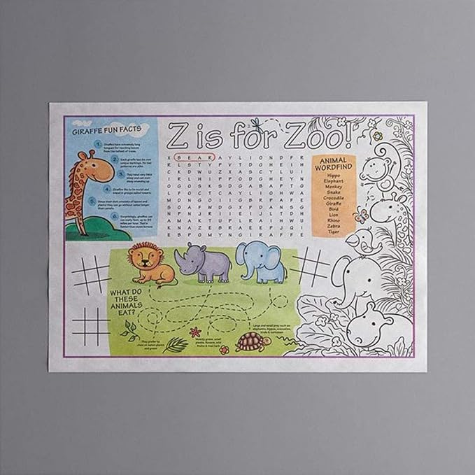 Disposable Paper Placemats – Premium, 50 Pack of Kids Zoo Scalloped Edge Placemats, Perfect Size 10x 14