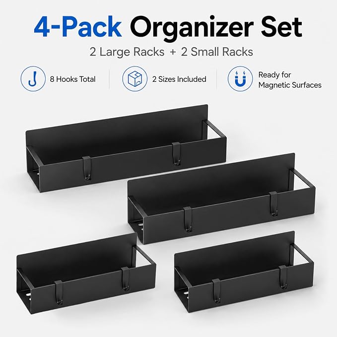 4 Pack Magnetic Cup Holder Heavy Duty, 12 Cup Capacity Water Bottle Organizer fit for Stanley Cup, Tumbler Storage Rack for Kitchen, Side of Fridge, Garage, Laundry Room, Cabinet, Pantry, RV - Black