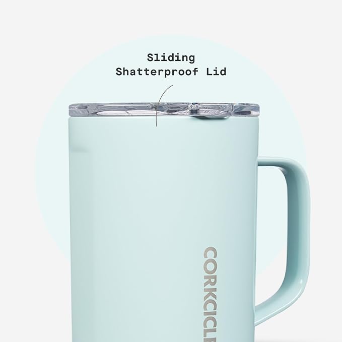 Corkcicle Classic Coffee Mug - Triple Insulated Stainless Steel for Travel - Shatter-Proof Lid - Keeps Drink Hot Over 3 Hours - Holiday Mug Gift - Great for Gifting Warmth - 16 oz - Powder Blue