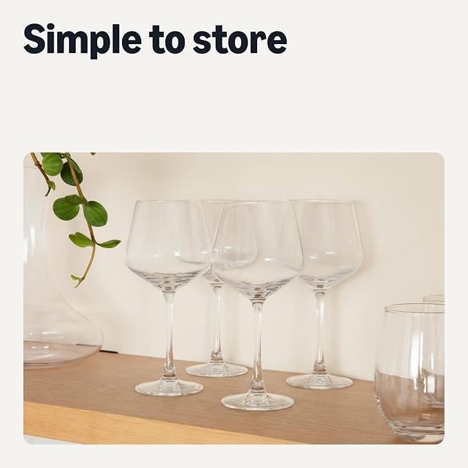 Amazon Basics Stemmed Red Wine Glasses, 20 oz., Dishwasher-Safe, 4-Piece Set
