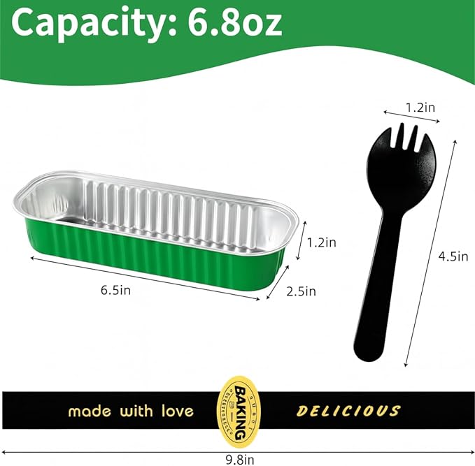 30 Pack 6.8oz Christmas Green Disposable Rectangular Aluminum Foil Mini Loaf Pans with Lids,Mini Cake Pans for Baking, Loaf Baking Pans, Small Individual Containerfor for Patrick’s Day Party Picnics