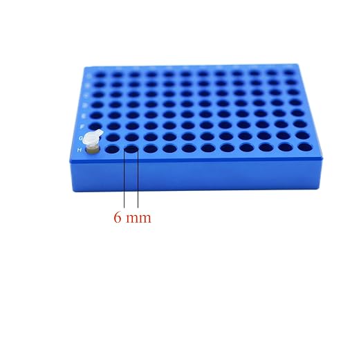 1 Pcs Aluminum Cooler Cooling Block PCR Test Tube Rack for 0.1/0.2mL | 6mm Diameter 96-well for PCR/Microcentrifuge Tubes; Enzymes, RNA, Reagents, and Temp-sensitive Samples in Cold Prep (Blue)