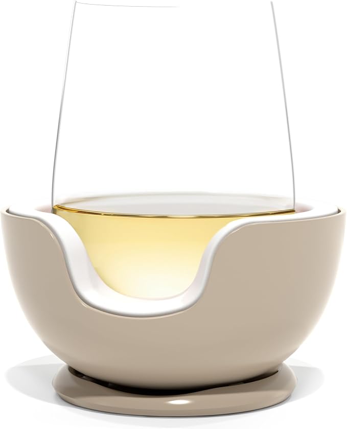 VoChill Stemless Wine Glass Chiller | Keep the Chill In Your Glass | Made In USA | Separable & Refreezable Chill Cradle | Actively Chills Stemless Glassware | Sand, Single Stemless