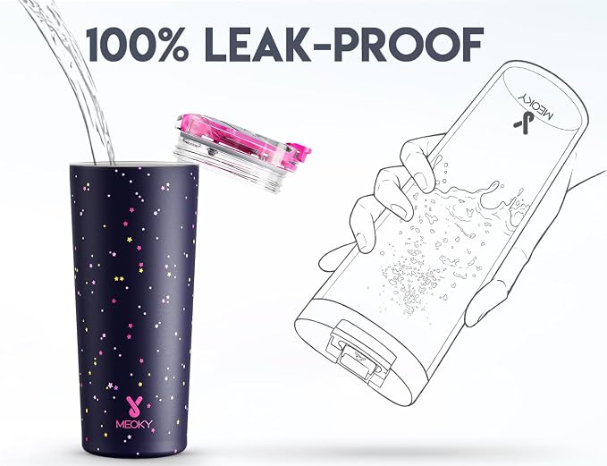 Meoky 24 oz Insulated Travel Coffee Mug: Leak Proof Lid, Plum Stardust | Stainless Steel Coffee Tumbler, Keeps Hot for 8 Hours or Cold for 24 Hours, Fits in Car Cup Holder, BPA Free