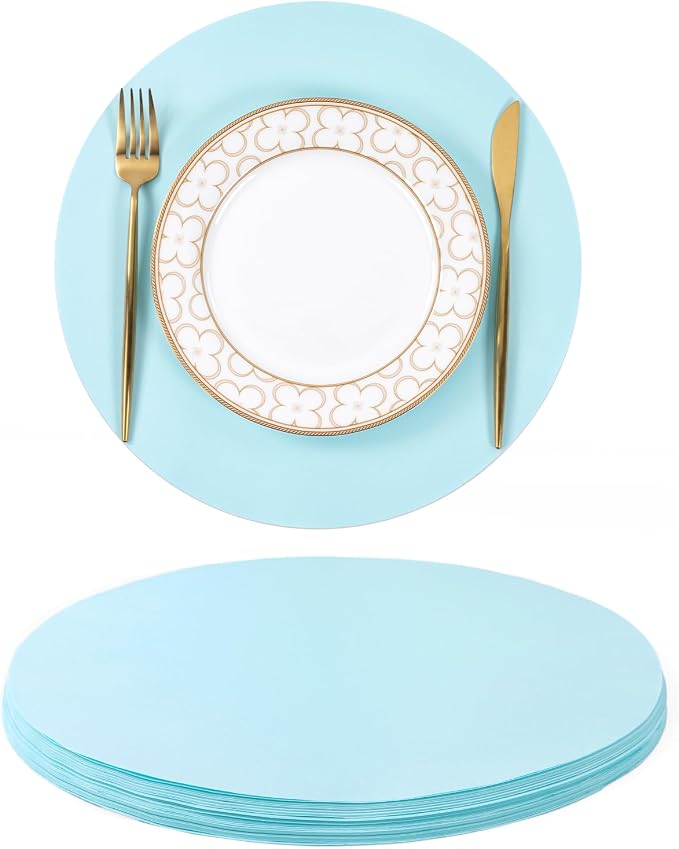SHACOS 100 pcs Round Paper Placemats Disposable 13 inch Colored Paper Decorative Place Mats for Wedding Birthday Party Bridal Baby Shower Table Decoration, Light Blue