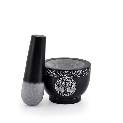 Tree of Life Natural Stone Mortar & Pestle Mortar Diameter- 3.75"x 2.75" Pestle-5" x 1.5"