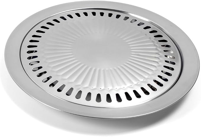 Korean BBQ Grill Pan Stainless Steel Round Stovetop Pan 11.81 In | Ideal for small-batch indoor grilling of meats and vegetables on compatible stovetops or hot plates