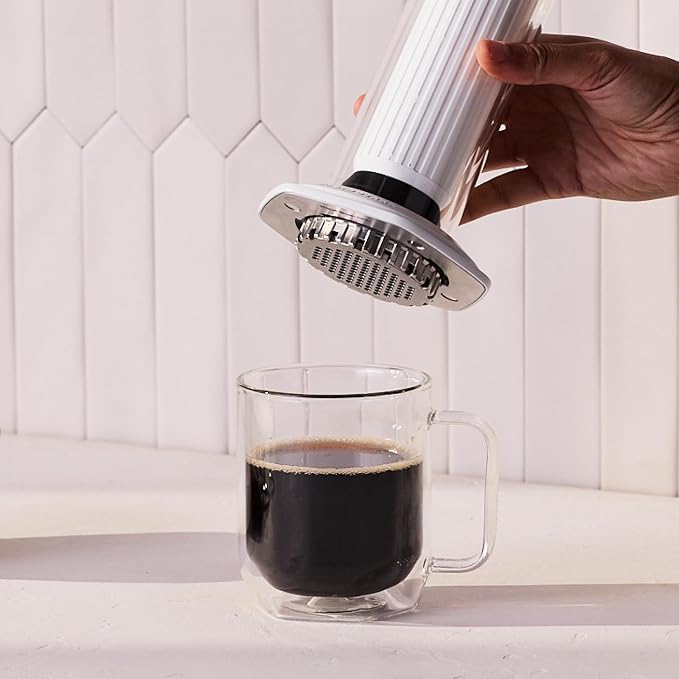 AeroPress Premium Coffee Press, Glass, Stainless Steel & Aluminum, White | Glass, Stainless Steel & Aluminum, All-in-One French Press, Pour-Over & Espresso-Style, Manual Brewer, 2 Min Brew