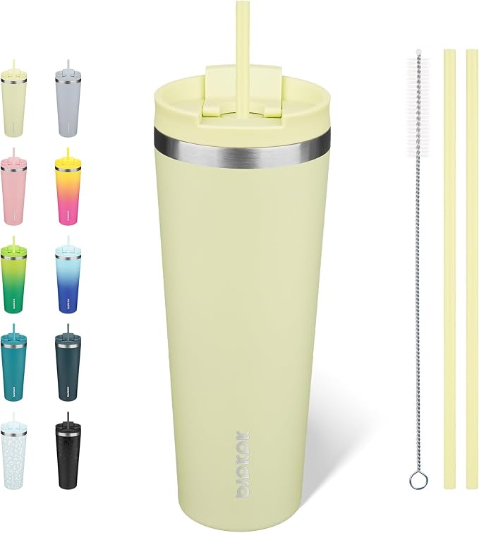 BJPKPK 26 oz Coffee Tumbler with Straw, Insulated Stainless Steel Cup | Double Wall Vacuum, Leak Proof Lid, Keeps Hot/Cold/Iced, BPA Free, Dishwasher Safe, Travel & Outdoor, Macaron Green