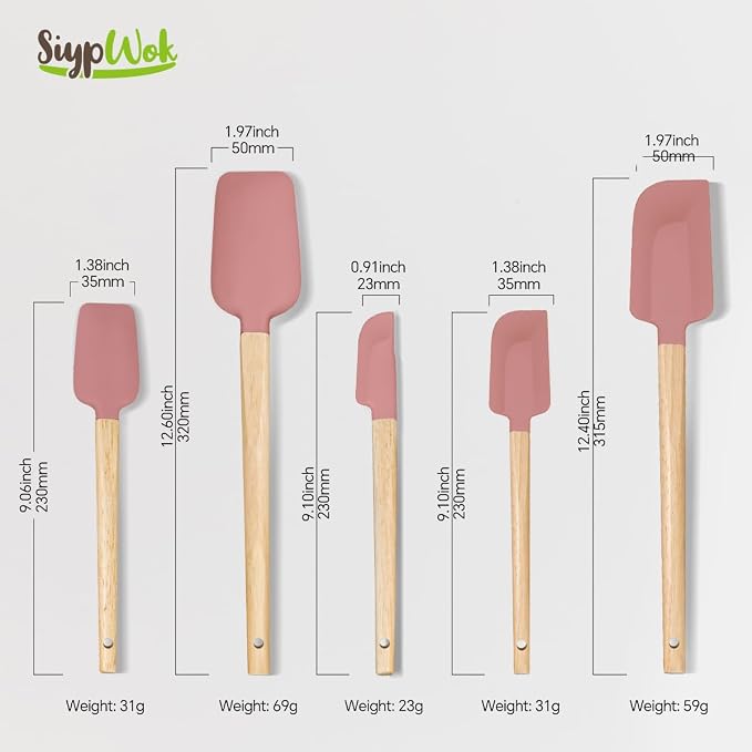 Silicone Spatula Set, Food Grade Rubber Spatula-5 Piece Nonstick Rubber Spatulas, Spoonula, Jar Scraper for Cooking, Baking, Mixing, Frosting - Heat Resistant Up to 600°F (5 Pcs Pink)