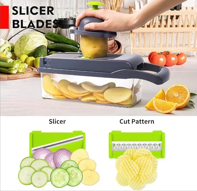 Vegetable Chopper 12-in-1 Multifunctional Food Chopper with 7 Blades, Veggie, Food, Onion Chopper, Cucumber Slicer, Versatile Mandoline, Includes Egg Separator & Finger Guard