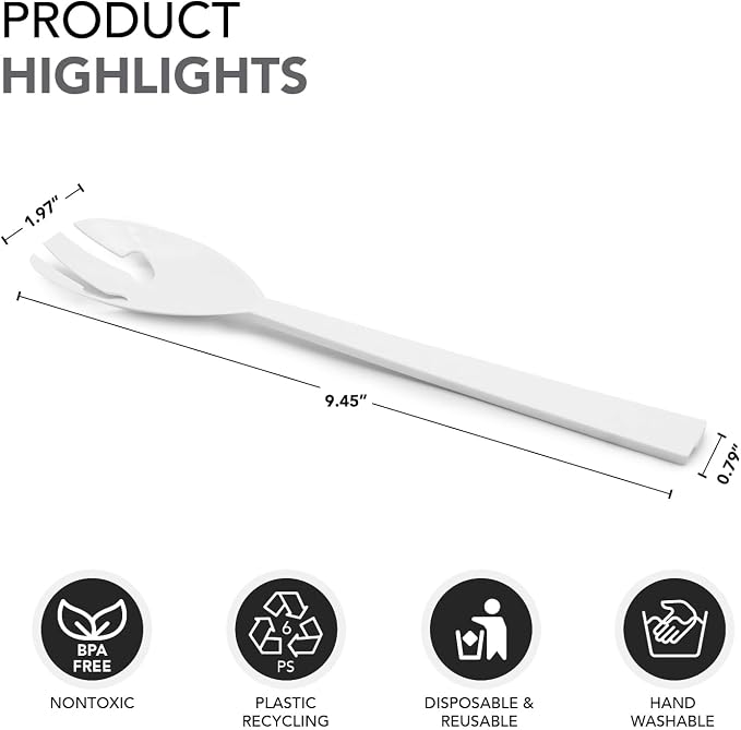 Party Essentials Plastic Party Buffet Serving Utensils Kit, Spoons/Forks/Tongs, 40-Piece, White