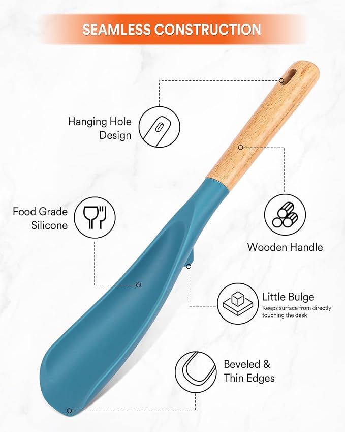 Cooking Spoon and Rice Scooper for Nonstick Cookware,Multi-function | Great for Cooking and Serving, Sturdy BPA-Free Matte Silicone, Wood Handle Spoon for Mixing, Scoop, and Scrape,9.3"+14.3"