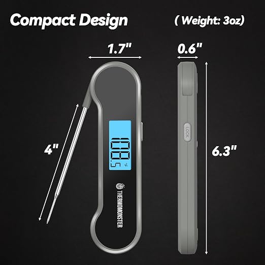 0.5 Sec Instant Read Meat Thermometer Digital with ±0.5℉ Precision, Grey | Food Thermometer for Cooking Kitchen Gadgets, Oven Grill Candy BBQ Essentials Accessories, Gifts for Him Dad Men Birthday