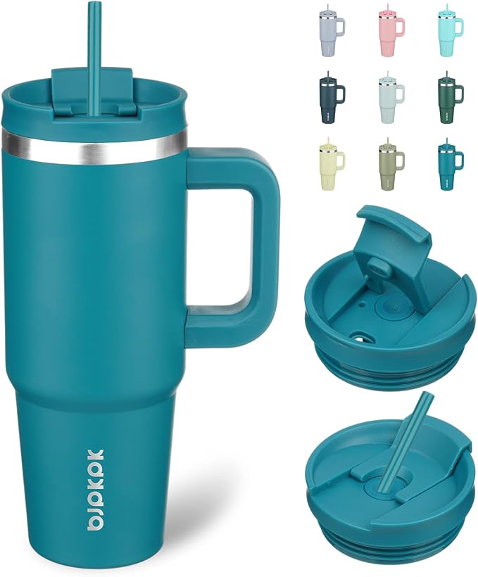 BJPKPK 30 oz Insulated Tumbler with Handle & Straw, Stainless Steel | Double Wall Vacuum Insulation, Leak Proof, BPA Free, Dishwasher Safe, Cupholder Friendly, Travel & Outdoor, Laguna