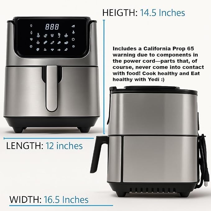 Yedi Evolution Air Fryer 6.8 Qt with Ceramic Basket, Stainless
