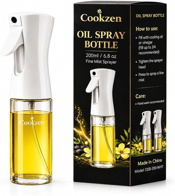 Oil Sprayer for Cooking, 200-ml | Avocado Oil Spray Bottle, Refillable, Reusable Fine Mist Spray Bottle for Air fryer, BBQ, Salad, Baking (white)
