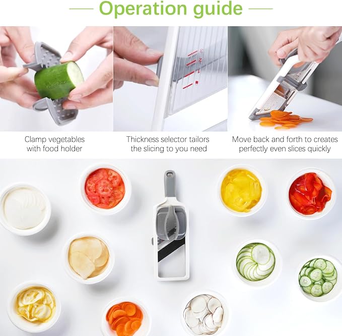 Multi Handheld Mandoline Slicer - Adjustable Stainless Steel Blade | Hand Guard & Peeler Included, 1-4 mm Adjustable,Non-Slip Grip, Easy Rinse Clean, Space Saving, For Salad Stir-Fry Meal Prep