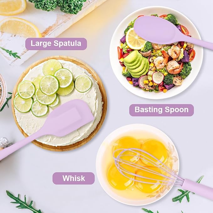 RANX INGST Kitchen Cooking Nonstick Silicone Utensils Set 11 pcs - Purple | Spatula Set with Holder, 446°F Heat Resistant, Ergonomic Handle, BPA Free