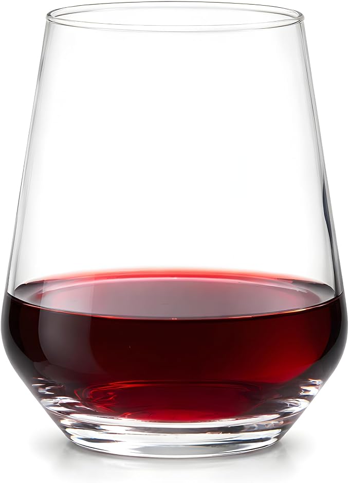 ums Stemless Wine Glasses Set of 6, 13 oz, Ideal for Cocktails, Red & White Wine and Scotch for Homes and Bars, Tumblers for Juice, Water Glasses, European Made 100% Lead-Free Strong Crystal Glasses