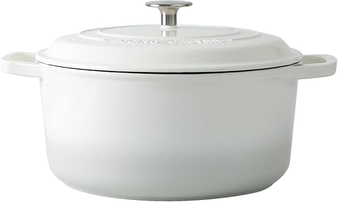 EDGING CASTING Enameled Cast Iron Dutch Oven Pot With Lid, Dutch Oven for Sourdough Bread Baking Round Pot Dule Handle, 7.5 Quart, White
