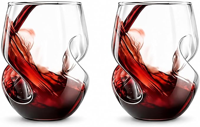 2 Pack Stemless Wine Glasses, 16 oz Handcrafted Clear Glass Set with Finger Indentations, Suitable for Everyday Use, Hosting, Evening Parties, and Celebrations
