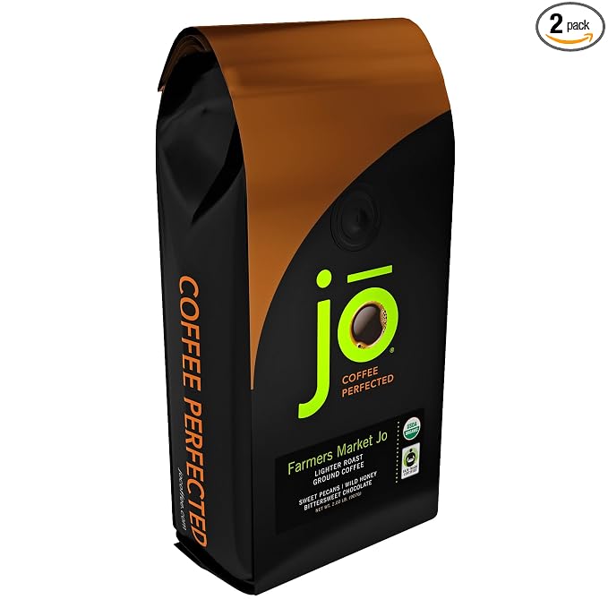 FARMERS MARKET JO: 2 lb, Organic Coffee, Ground, Lighter Roast | Soft Velvet Texture, USDA Certified Organic Fair Trade Certified Kosher, 100% Arabica Specialty Coffee, Non-GMO Gluten Free