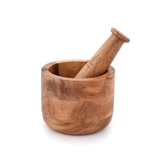 Handmade Acacia Wood Mortar and Pestle Perfect for Grinder for Herbs, Garlic, Walnut Spices & Kitchen Essentials Usage