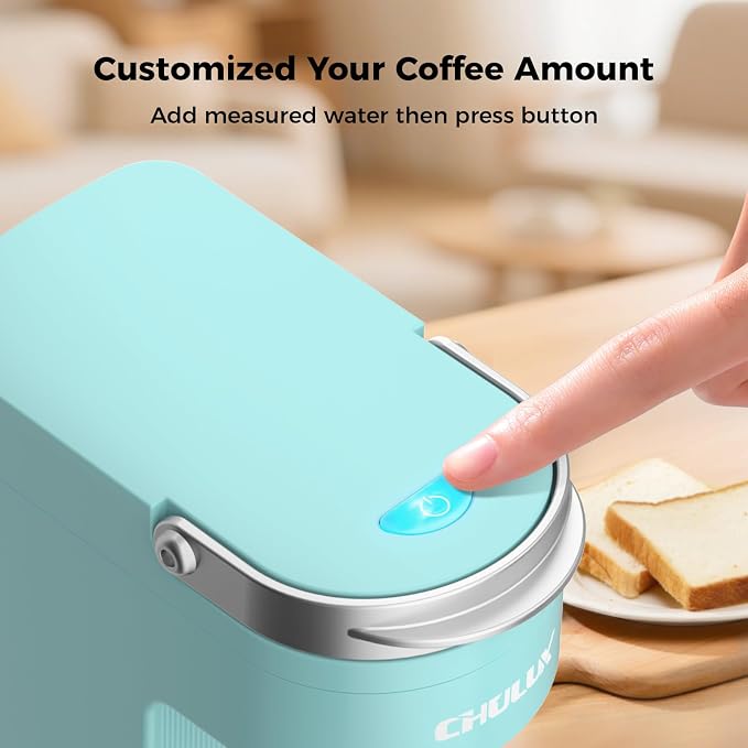 CHULUX Slim Single Serve Coffee Maker, Lightweight Pod Coffee Machine, Cyan | Fast-Heating Boiler System, 4-Hole Needle for Richer Flavor, Adjustable Drip Tray for 7.3" Travel Mug, Food Grade Material
