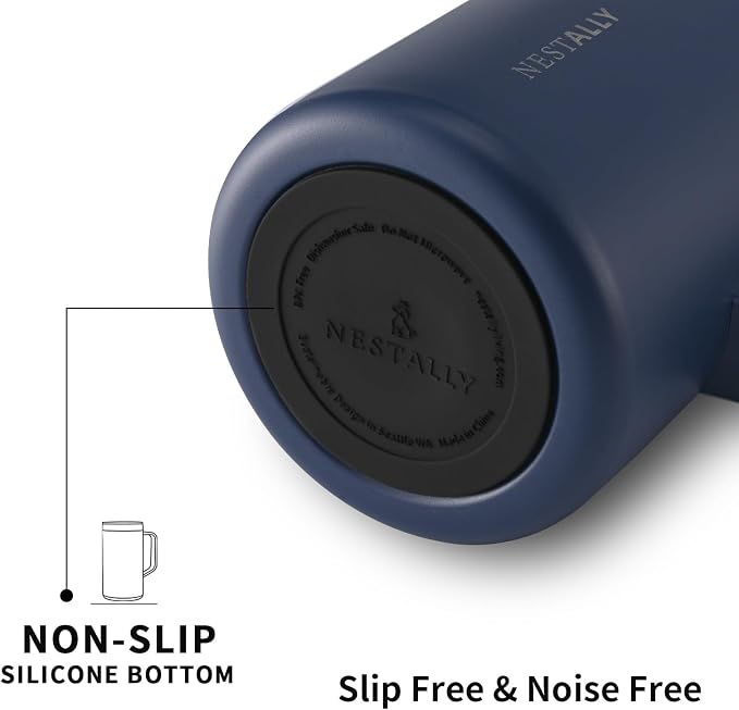 NESTALLY Cozy 20oz Insulated Coffee Mug with Handle & Lid, Navy Blue | Stainless Steel Double Wall Vacuum Travel Mug for Hot & Cold Drinks, Reusable Coffee Tumbler, Non-Slip Base, BPA-Free