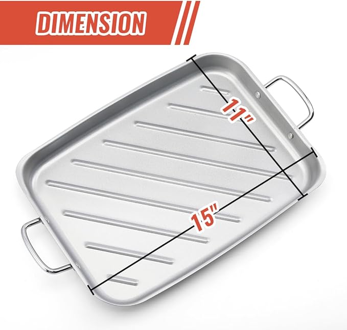 Grill Pan - 11'x15'' BBQ Grill Topper With Handles