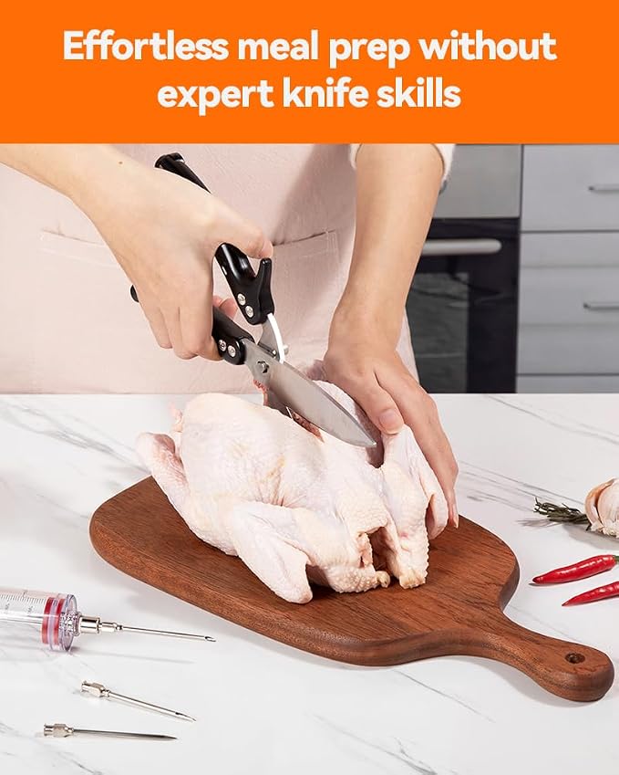 Brigii Kitchen Shears, Heavy Duty Poultry Shears, Detachable Scissors | Detachable blades, 304 stainless steel, built-in spring, safety lock, cuts bone, chicken, turkey, fish, seafood, Black